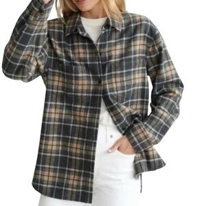 Jenni Kayne O'Keefe Plaid Shacket Wool Blend Collared Button-Up Overshirt Jacket